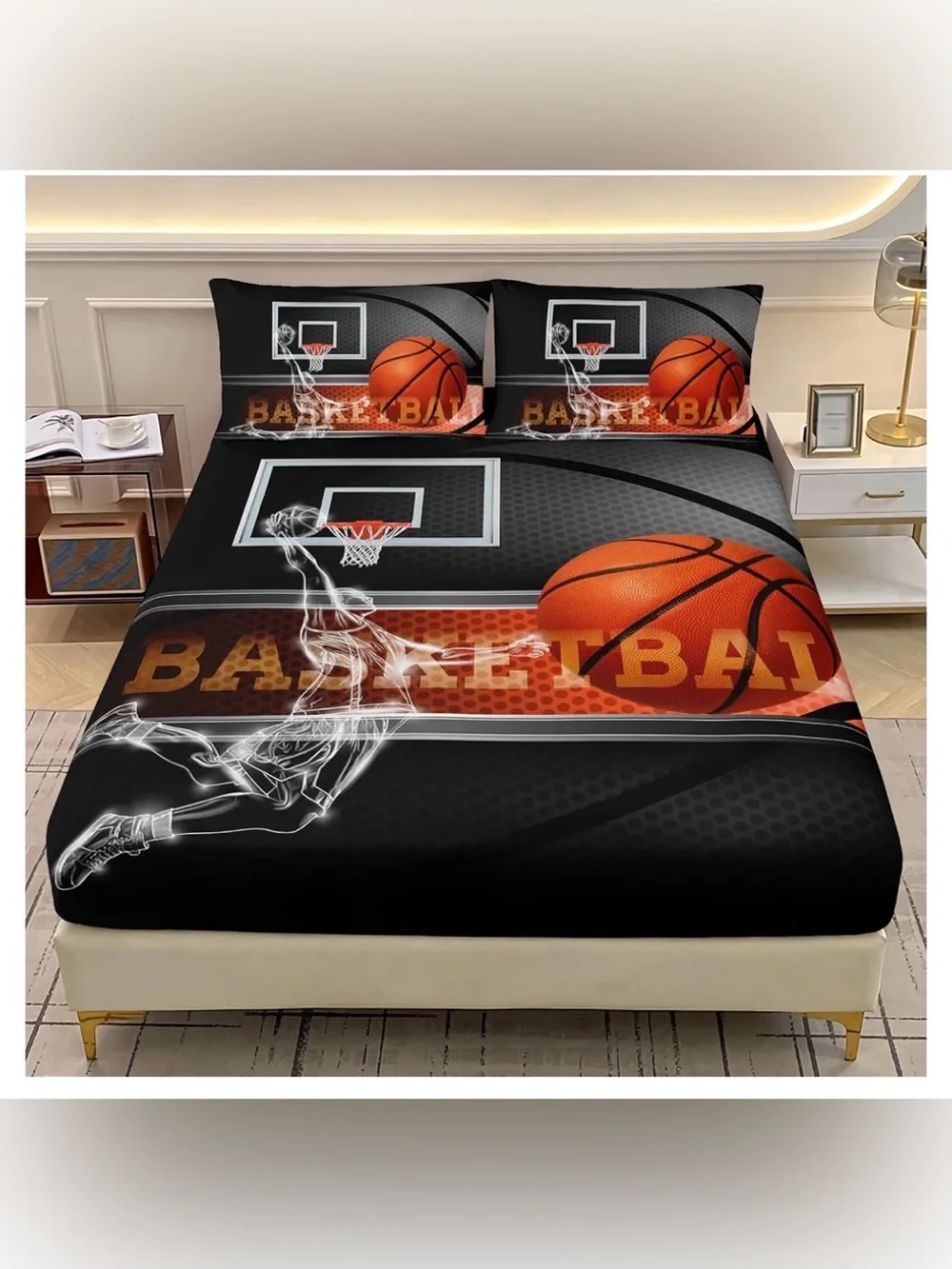 3D Basketball Sheet Set, Full Size,  Sports Bedding